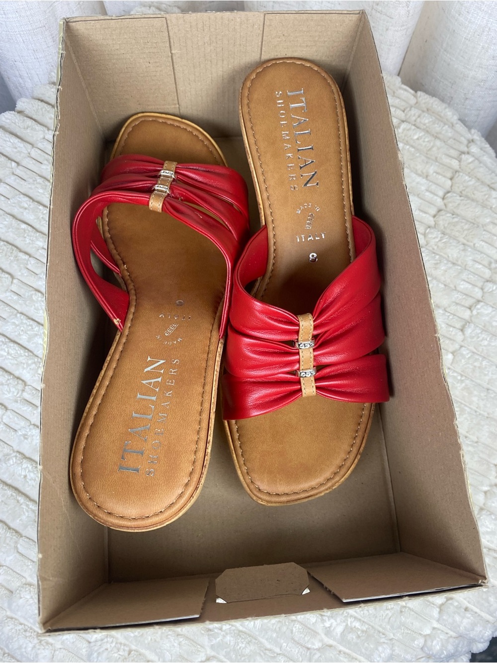 Italian Shoemakers Laura Red Ruched Strappy Wedge Sandals - Size 8 Boxed